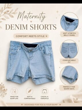 Maternity Denim Shorts Light Blue Stretch